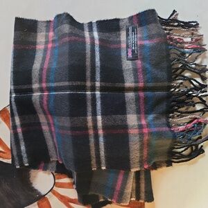 Black plaid cashmere multicolor fringe trim winter neck scarf
